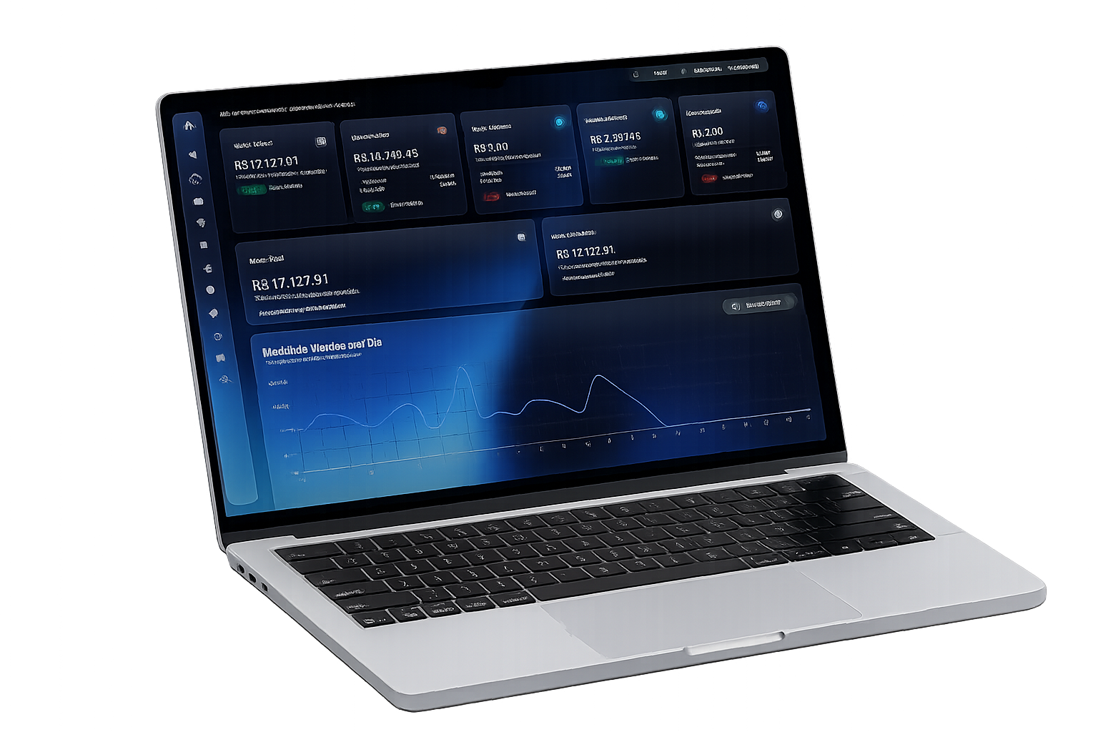 Dashboard da modelo no computador, mostrando o faturamento